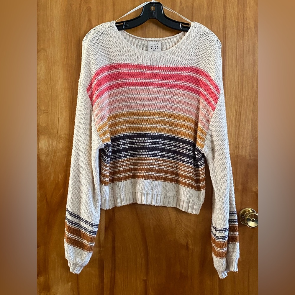 Billabong Loose Knit Sweater Beach Summer Surfer Boho Striped Multicolor  L LG